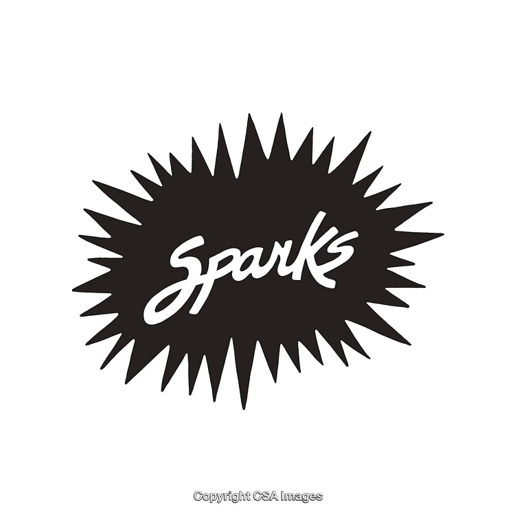 Black and White Illustration of the Word 'Sparks' in a Burst Design