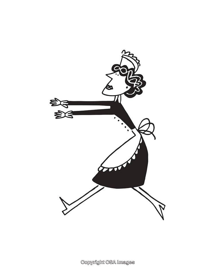 Cartoon Housekeeper in Uniform Running with Outstretched Arms