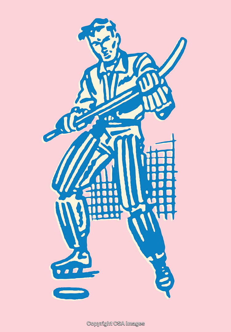 Vintage Line Art Illustration of a Hockey Player in Action