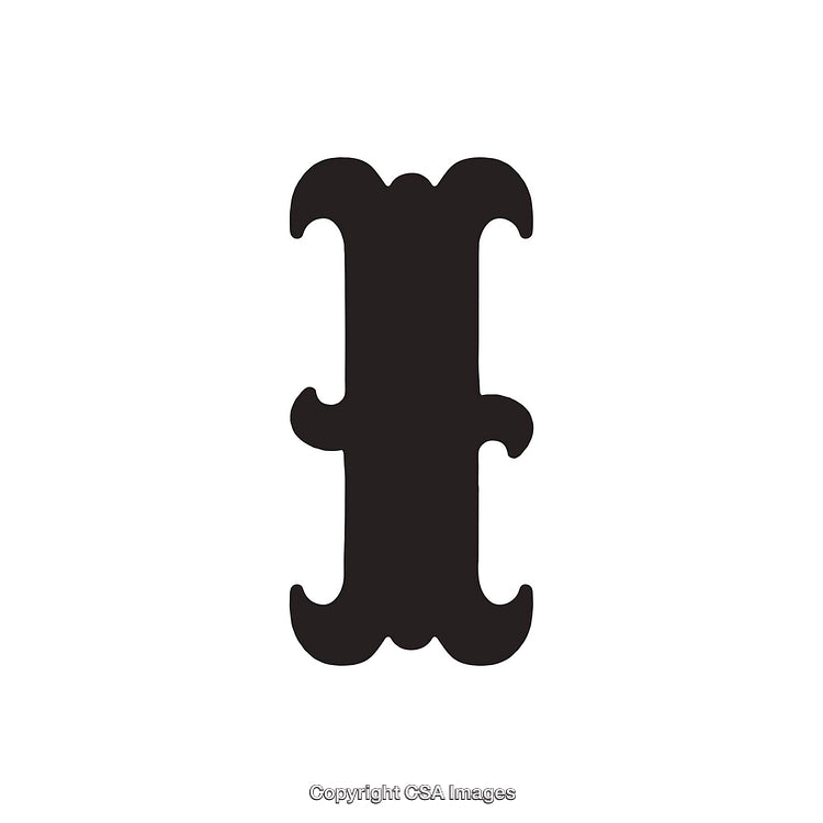 Stylized Black Letter I With Ornamental Details Isolated on White