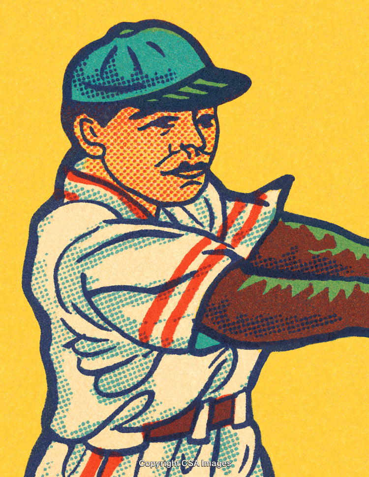 Vintage Style Comic Illustration of a Baseball Player in Action Pose