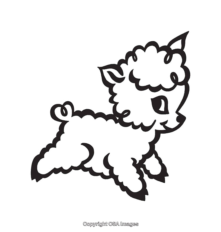 Adorable Lamb Illustration in Black and White Line Art Style