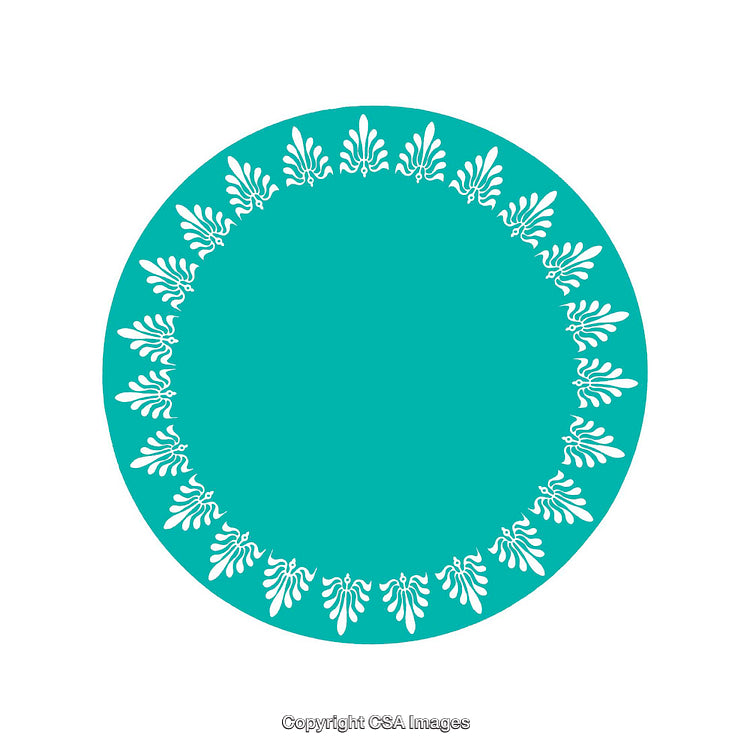 Turquoise Circular Design with Ornamental White Border on White Background