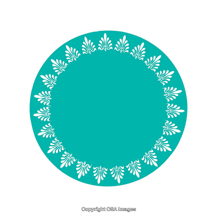Turquoise Circular Design with Ornamental White Border on White Background