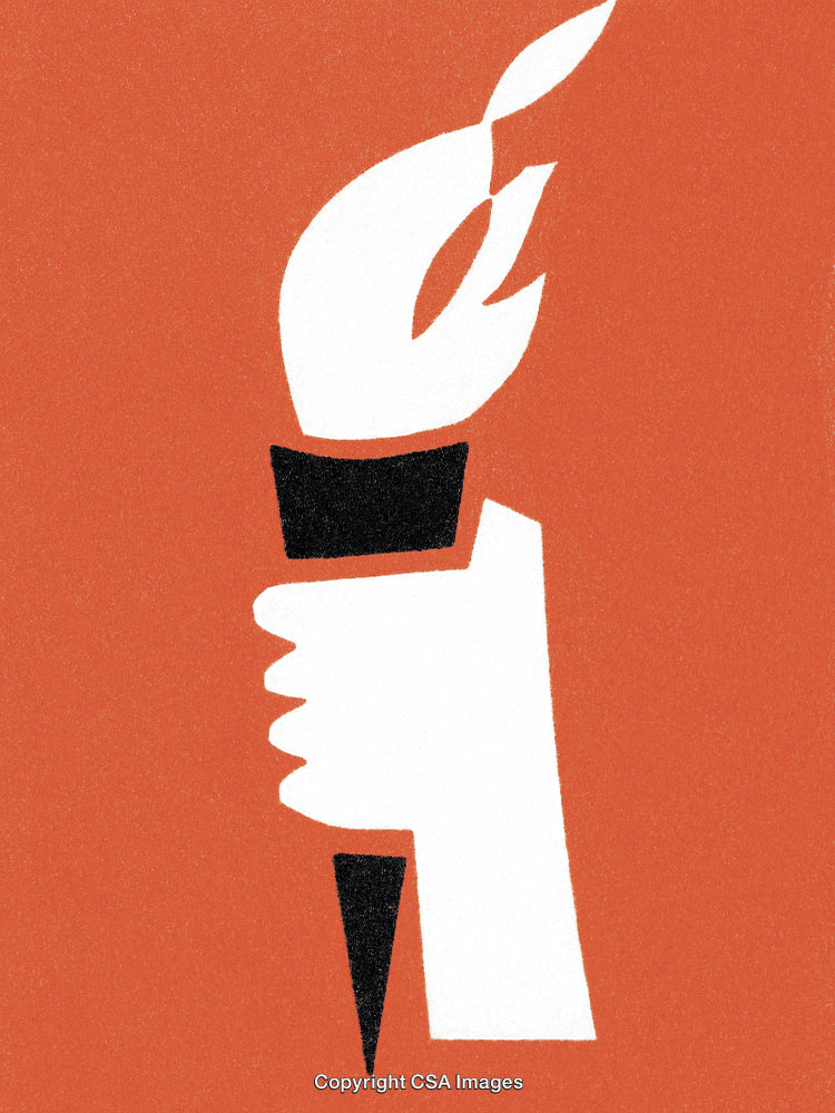 Hand Holding Torch Icon With Abstract Background in Bold Colors