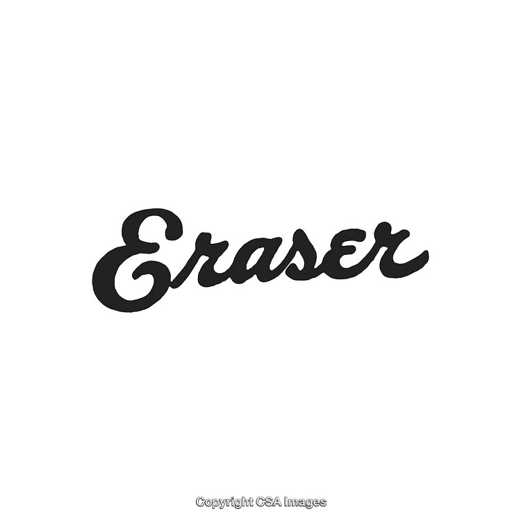 Stylized Eraser Word Art in Bold Black Cursive Font on White Background