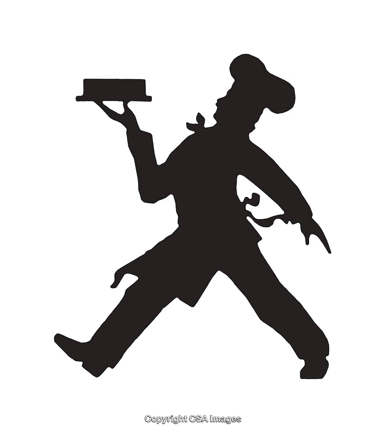 Silhouette of a Chef Holding a Serving Tray in Motion