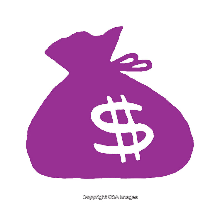 Purple Money Bag Icon With Dollar Symbol On White Background