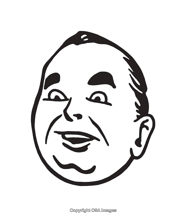 Vintage Black and White Smiling Man Illustration in Line Art Style