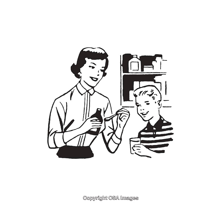 Vintage Black and White Illustration of Caring Mother and Child Interaction