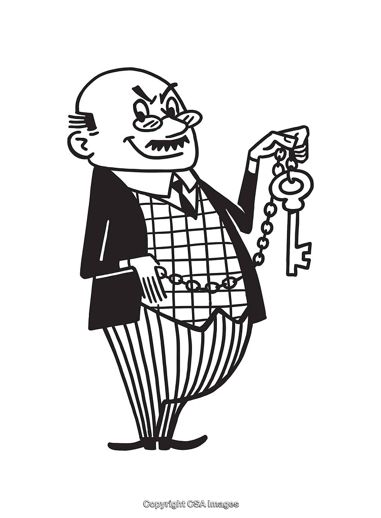 Vintage Comic Style Character Holding Key in Black and White