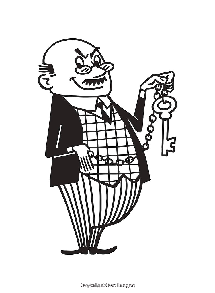 Vintage Comic Style Character Holding Key in Black and White