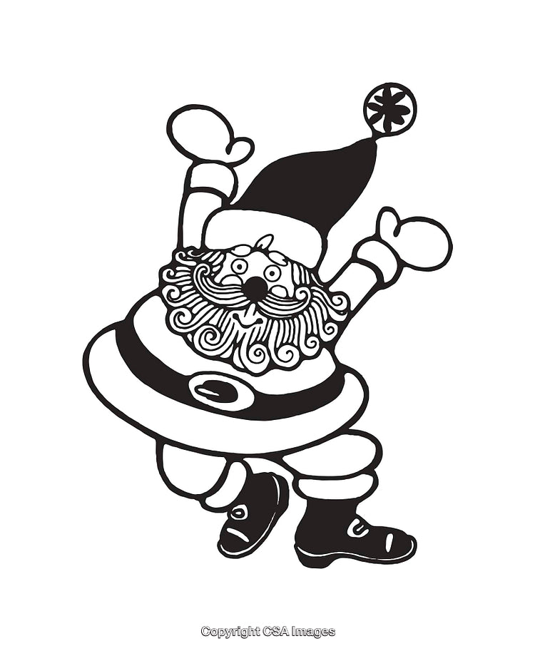 Joyful Santa Claus Line Art Illustration in Black and White