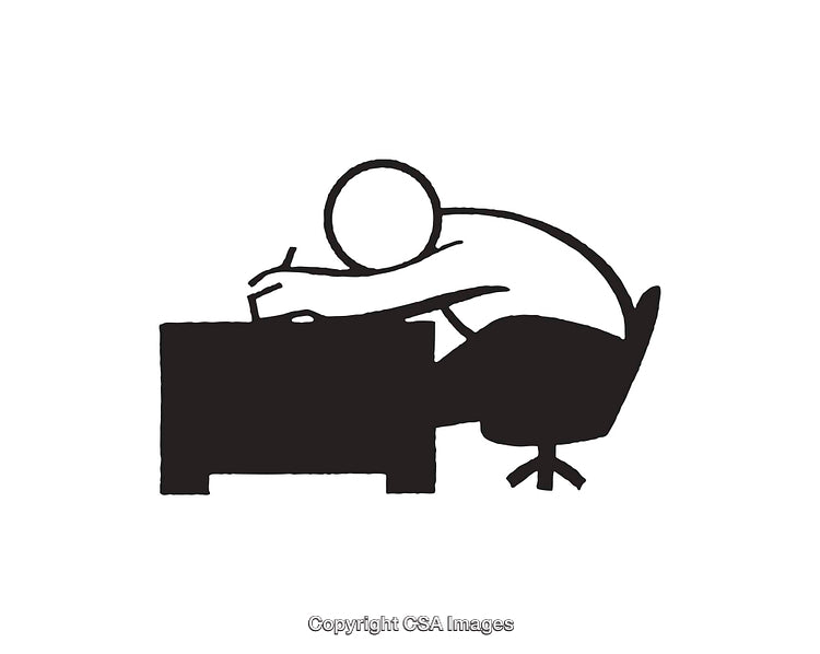 Minimalistic Black and White Illustration of Desk Work Fatigue