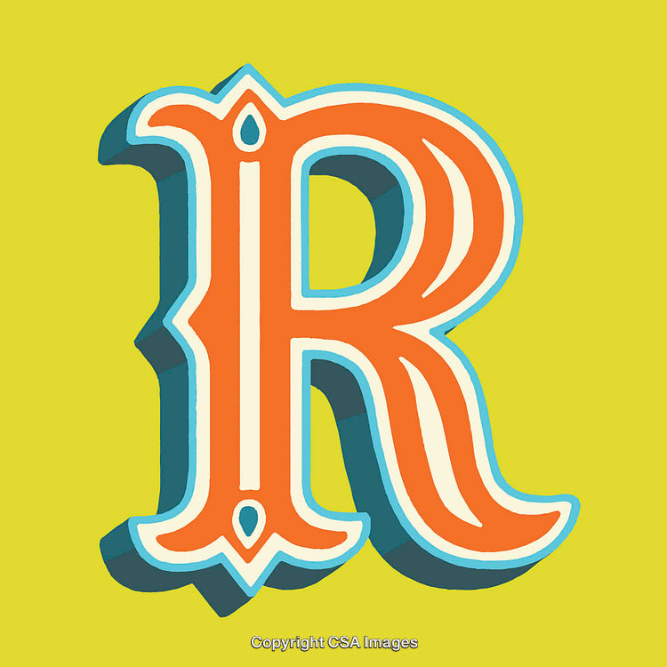 Ornate Vintage Letter R Typography with Bold Colors Design