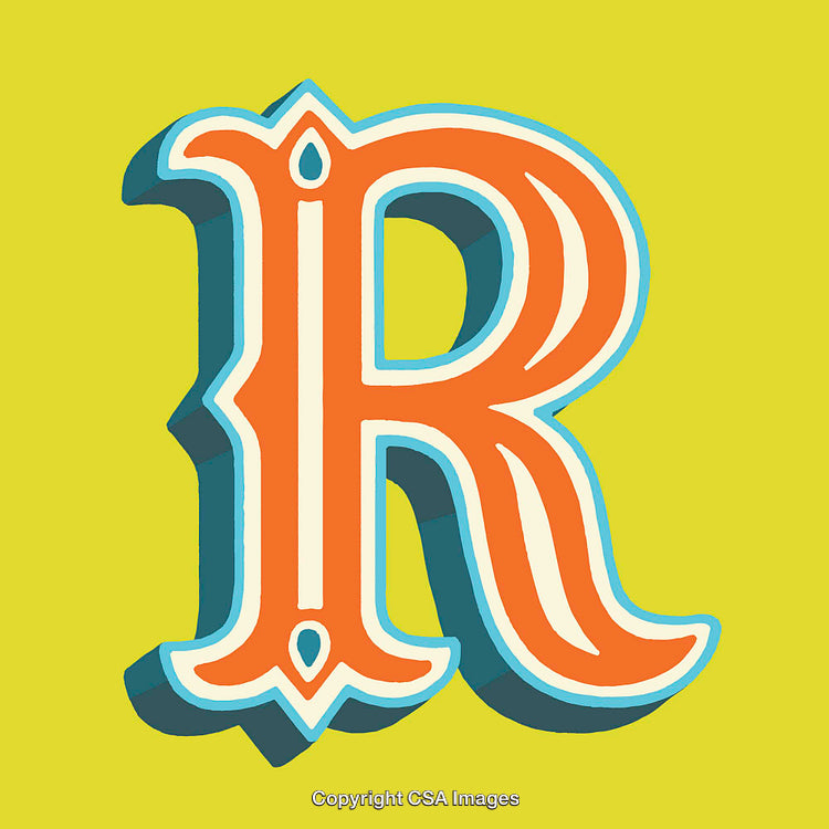 Ornate Vintage Letter R Typography with Bold Colors Design