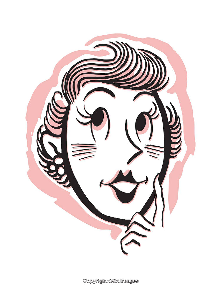 Retro Pop Art Style Expression Illustration with Thoughtful Female Portrait