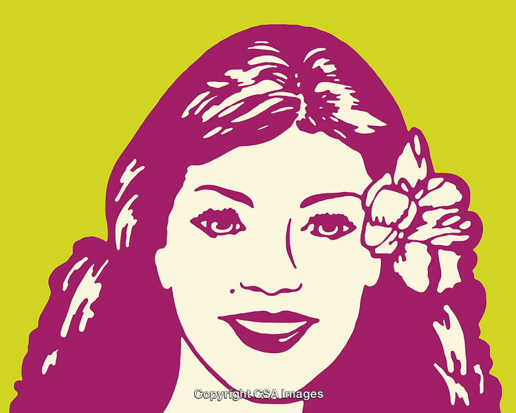 Colorful Line Art Illustration of a Floral Accent Portrait
