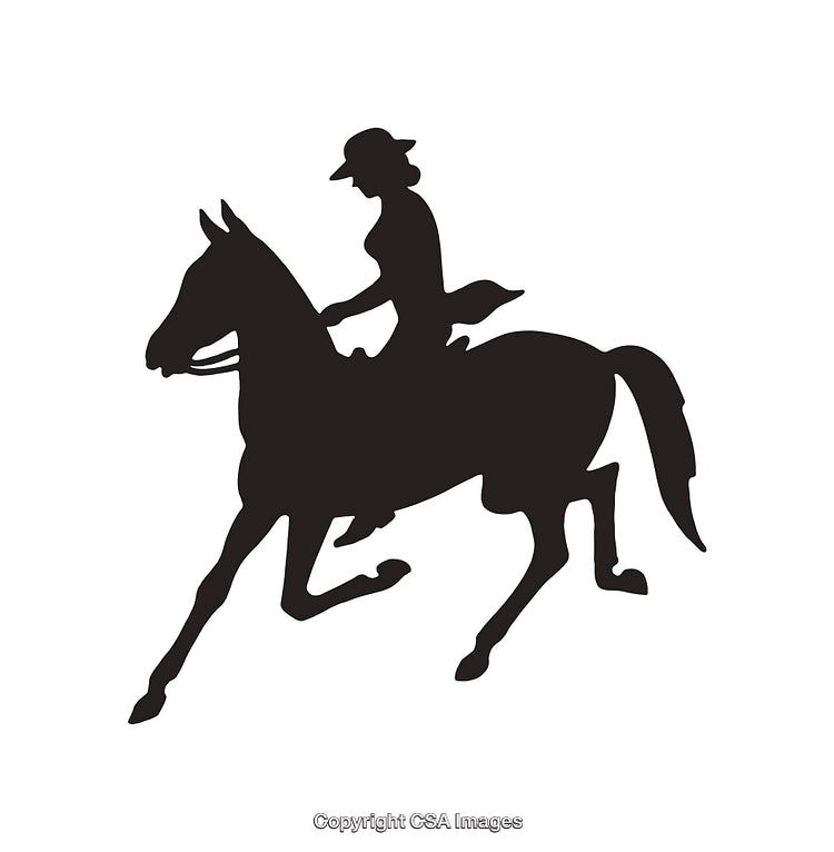 Silhouette of Rider on Horseback in Black and White Line Art
