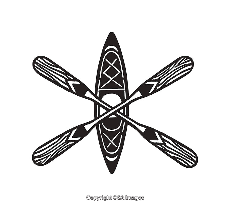 Abstract Black and White Kayak and Crossed Paddles Illustration