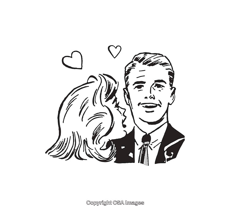 Retro Style Black and White Illustration of Happy Couple in Love