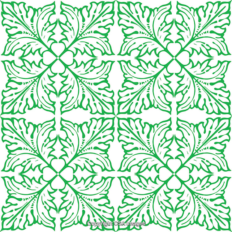 Green Botanical Tile Pattern With Intricate Decorative Leaf Motifs