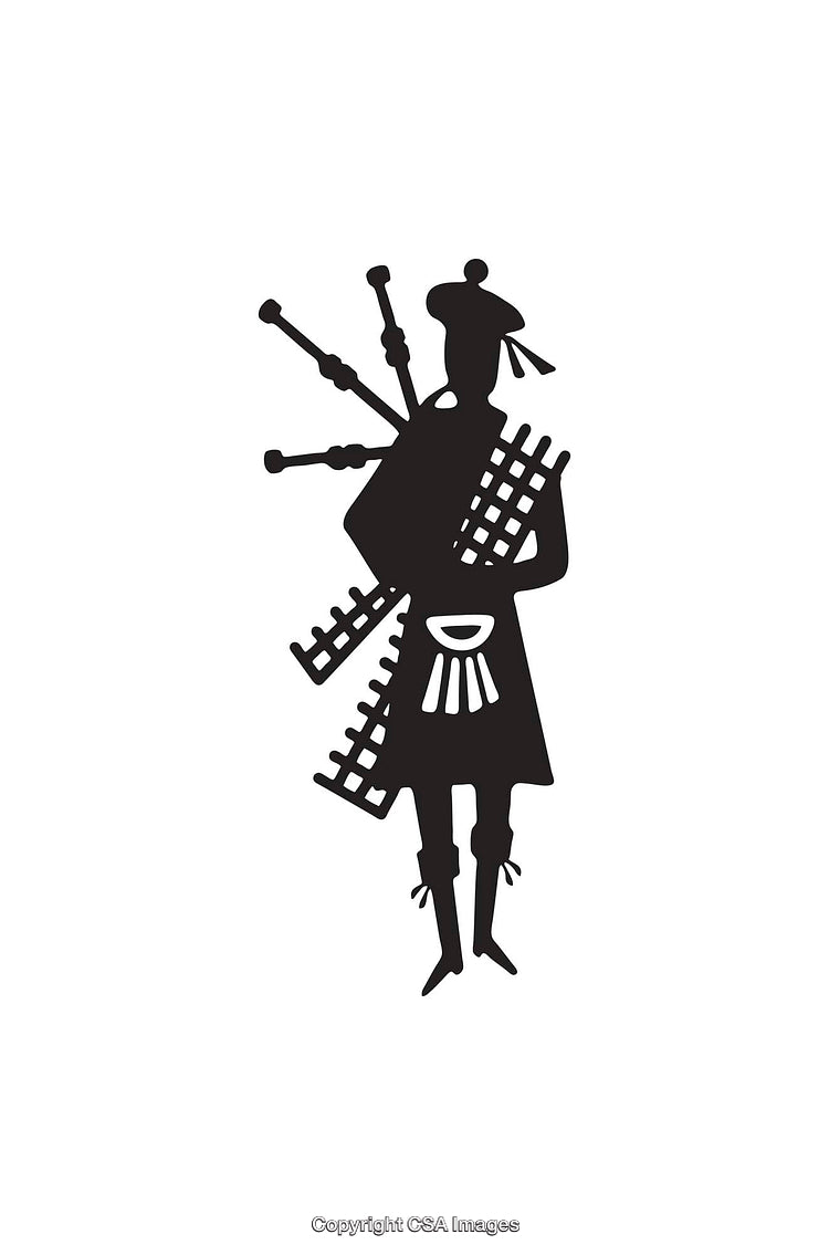 Black And White Silhouette of a Bagpiper Playing Bagpipes