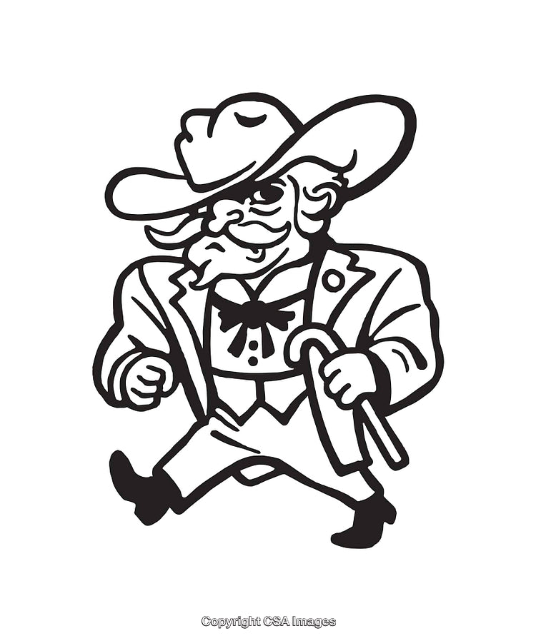 Line Art Illustration of a Distinguished Cowboy with a Cane