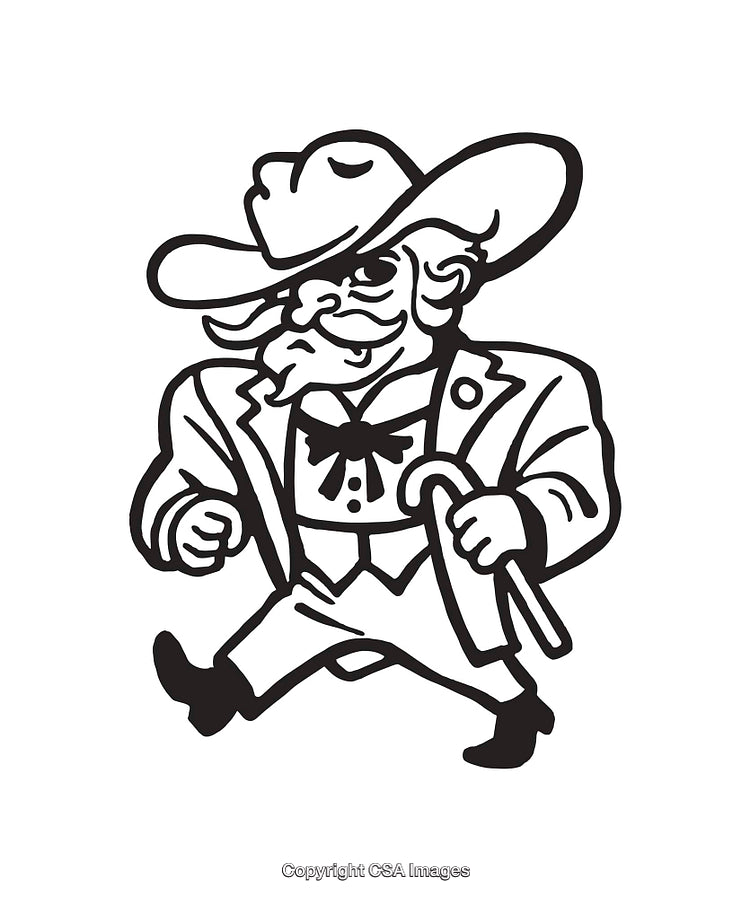 Line Art Illustration of a Distinguished Cowboy with a Cane