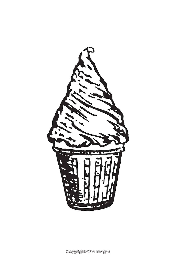 Black And White Line Art of an Ice Cream in a Cup