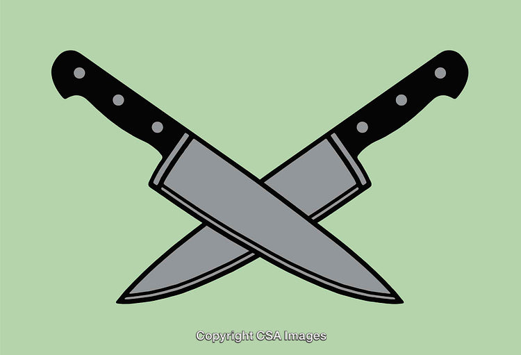 Crossed Chef Knives Illustration on a Solid Light Green Background