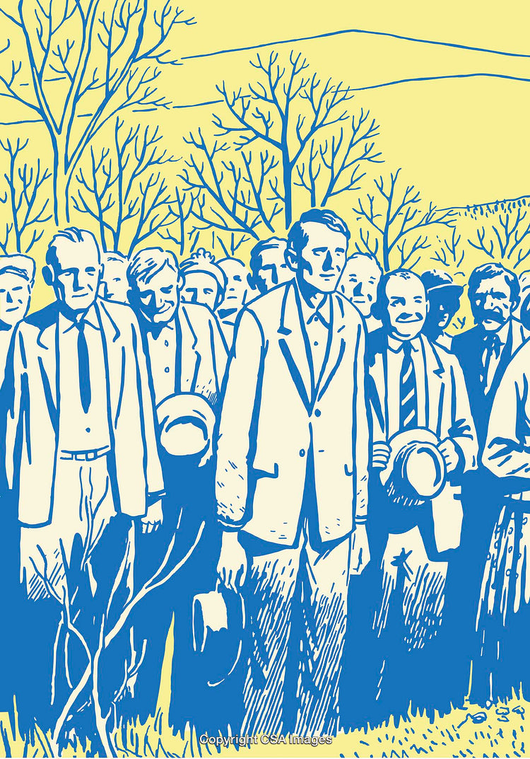 Group of People Assembled in a Vintage Style Illustration