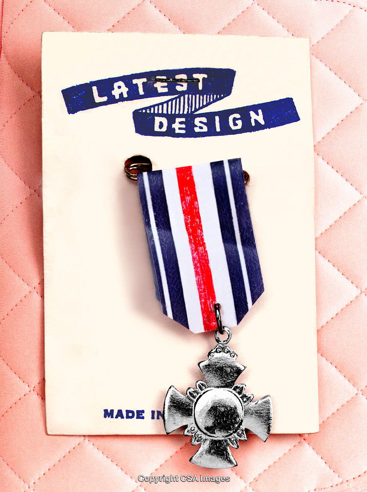 Decorative Commemorative Medal with Ribbon on Display Card Backdrop