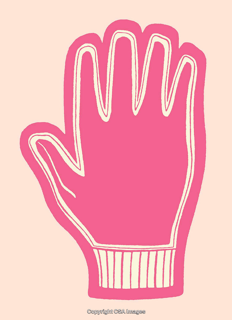 Hand-Drawn Pink Glove Illustration on a Solid Background in Simple Line Art Style