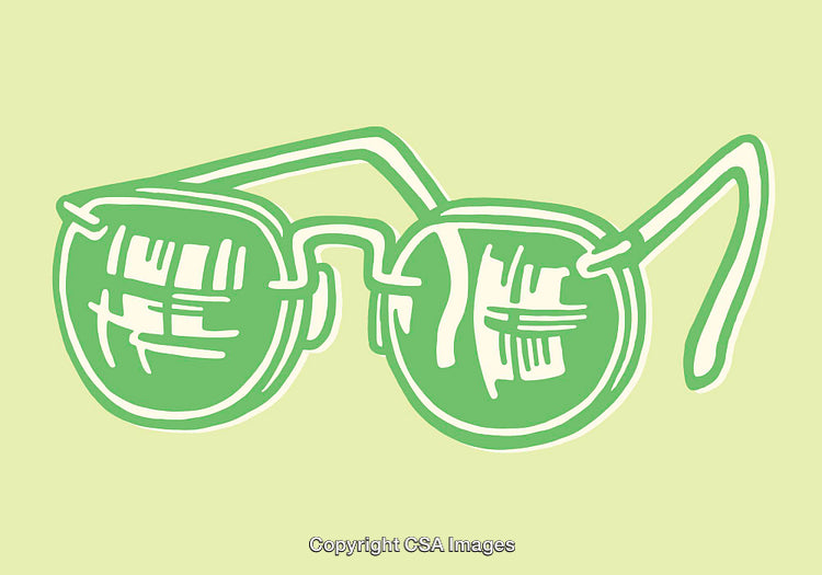 Stylized Line Art Illustration of Sunglasses on Green Background