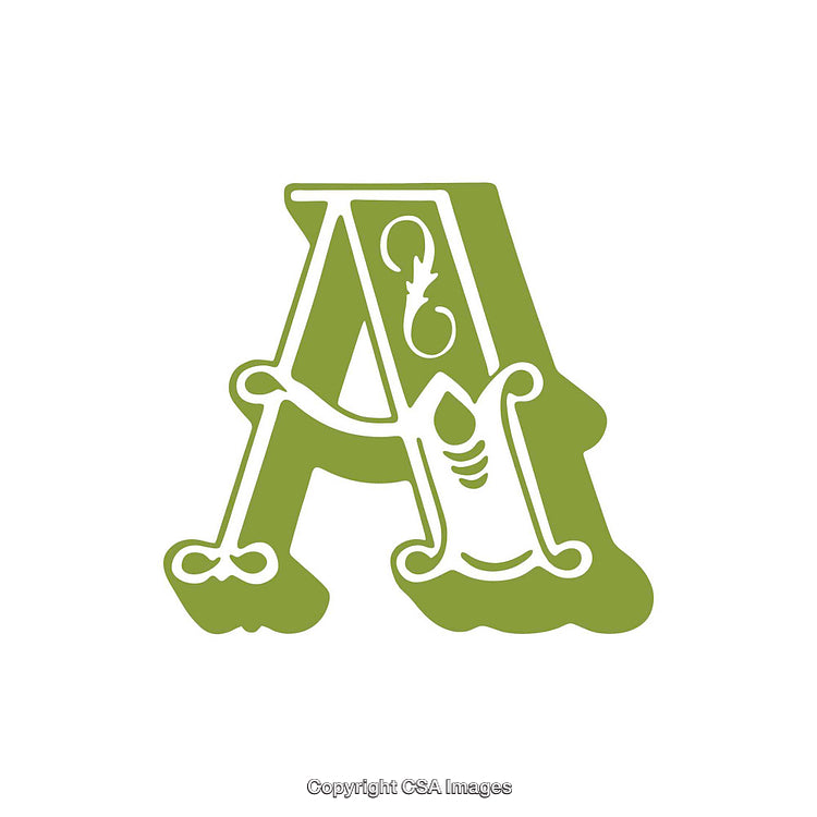 Green Decorative Letter A With Artistic Design on White Background