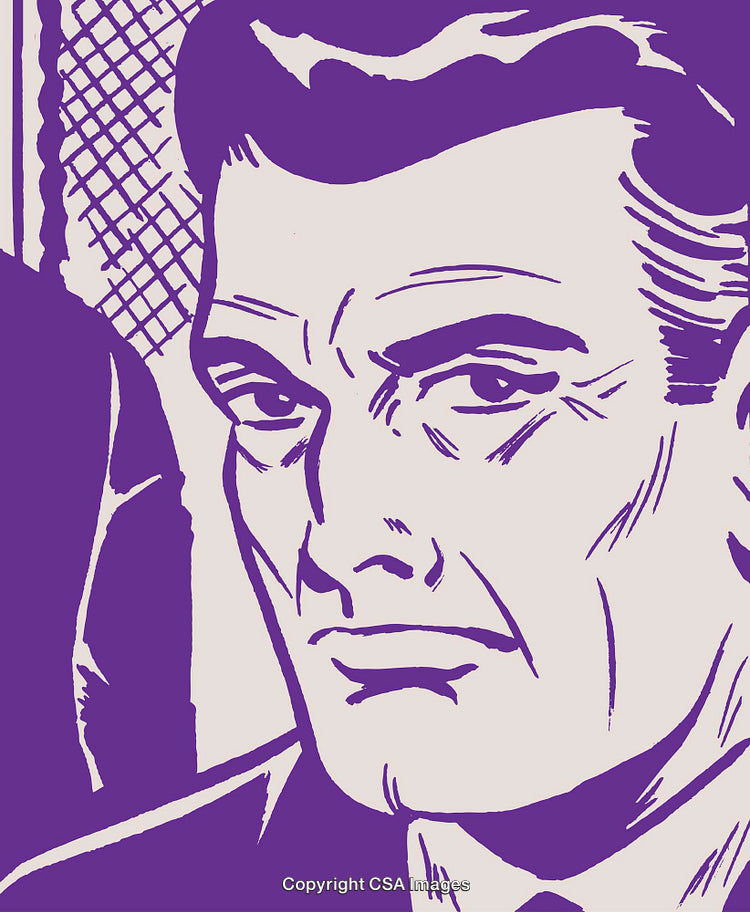 Retro Comic Style Illustration of a Man in Thoughtful Expression