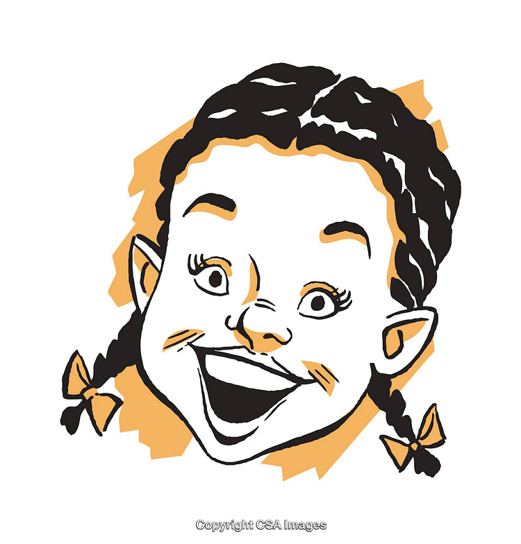 Playful Cartoon Illustration of a Brightly Smiling Girl with Braided Hair