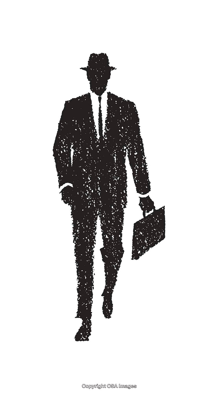 Silhouette Illustration of Businessman Carrying Briefcase in Black and White