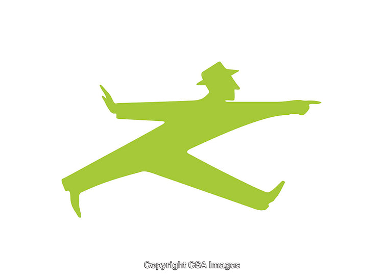 Green Silhouette of a Jumping Man in Business Clothing
