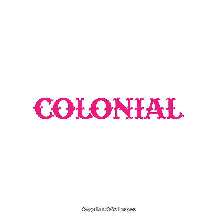 Bold Pink Text Design Spelling the Word Colonial on White Background