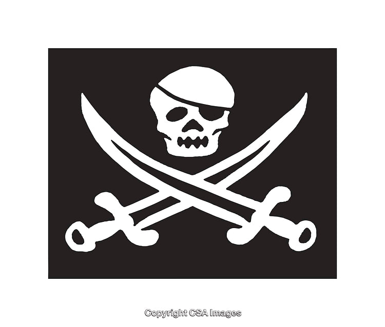 Pirate Jolly Roger Skull Crossed Swords Illustration in Black and White