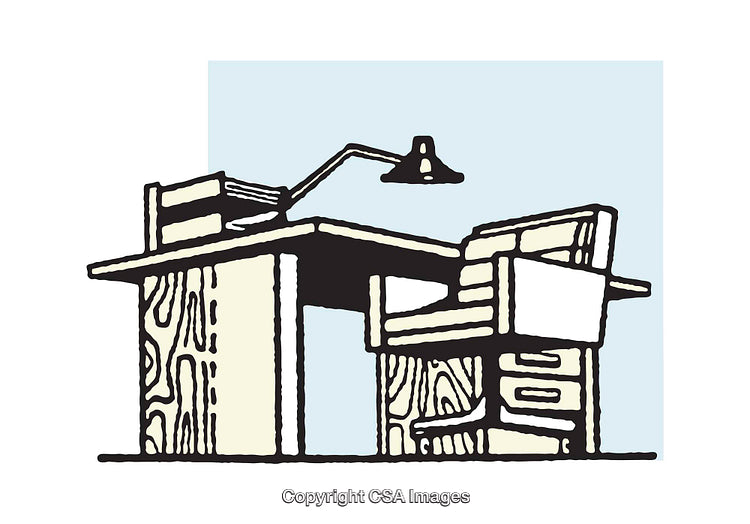 Illustration of a Modern Desk with Lamp and Chair in Artistic Style