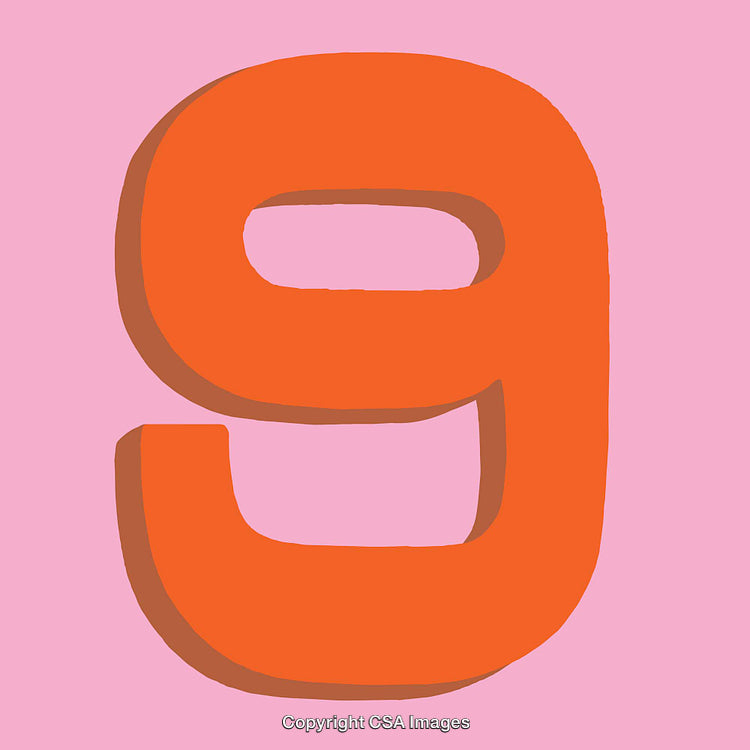 Bold Orange Number Nine Against a Pink Background