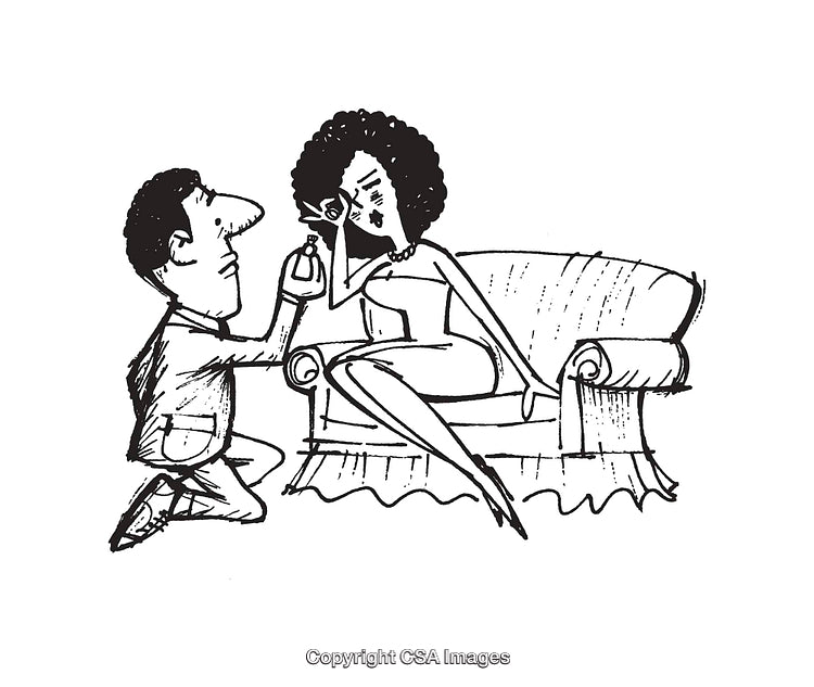 Man Proposing to Woman in Humorous Black and White Line Art