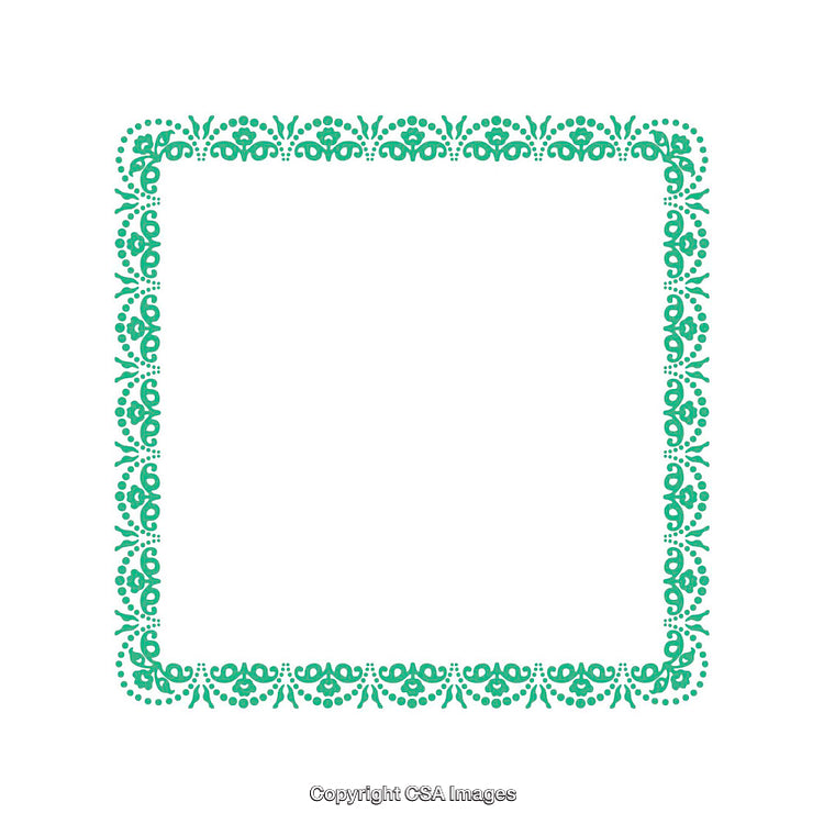 Elegant Green Ornamental Frame with Intricate Floral Patterns on White Background