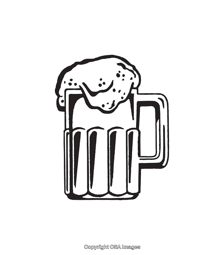 Hand-Drawn Beer Mug Line Art with Foam Illustration in Black and White