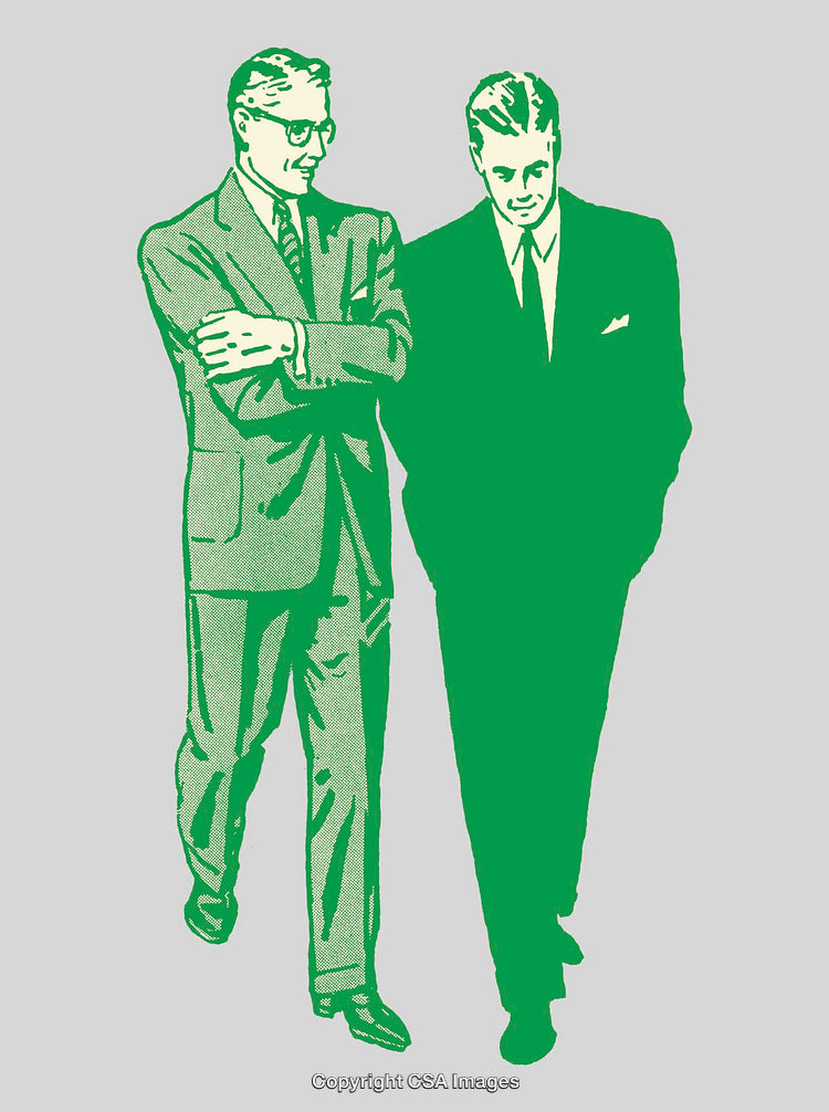 Green Line Art Illustration of Two Businessmen Walking Together