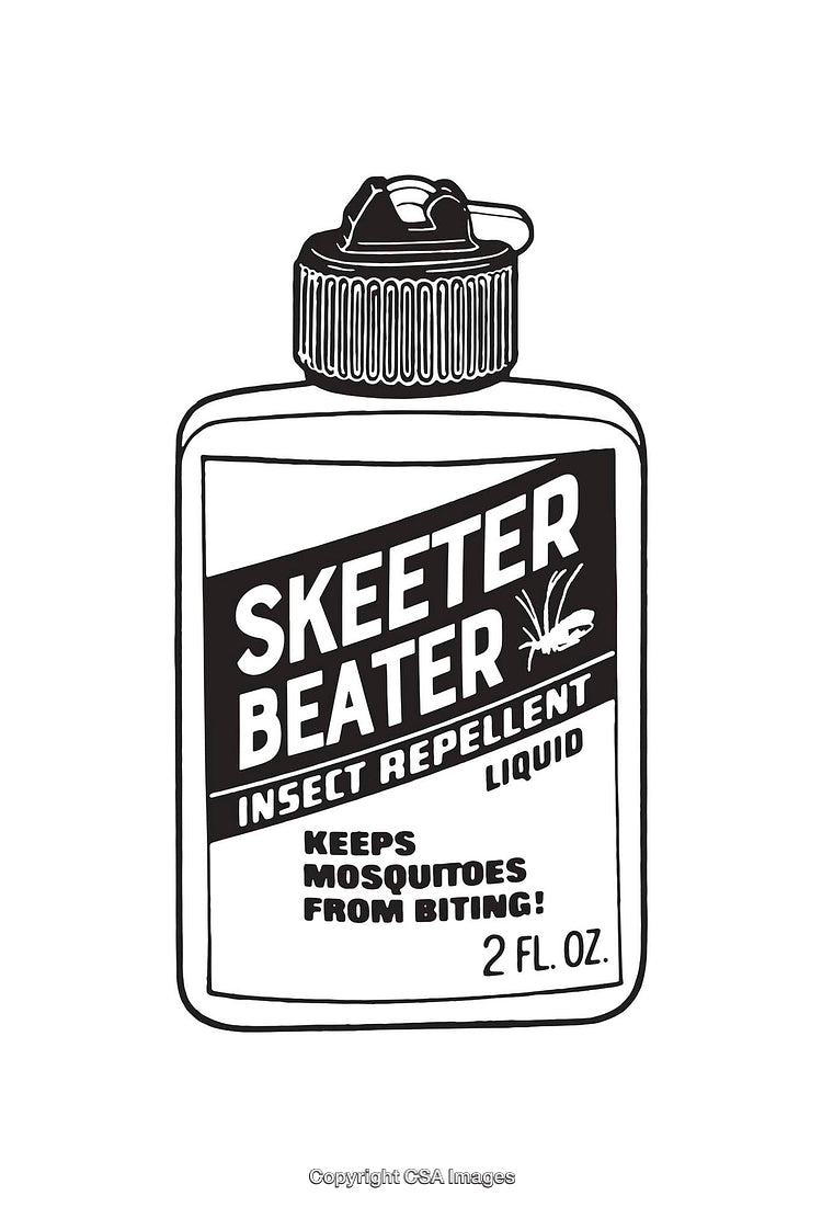Black and White Line Art Illustration of Insect Repellent Bottle