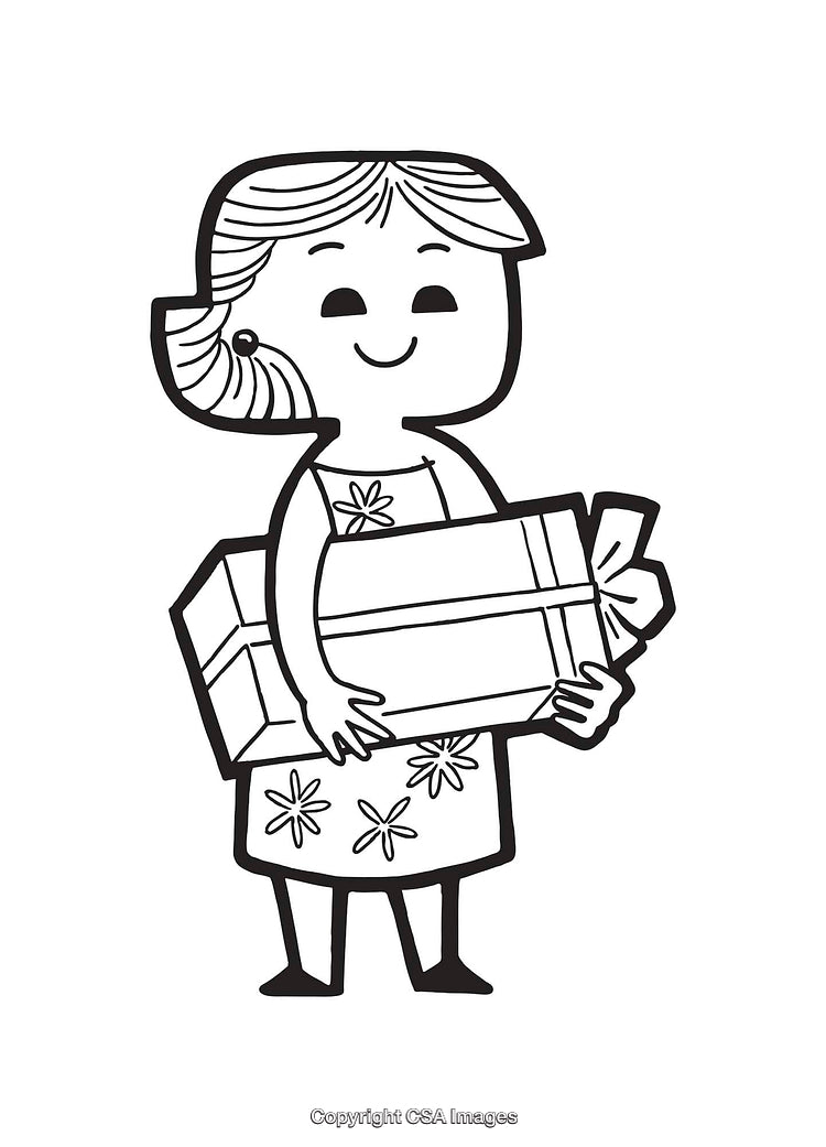 Black And White Illustration of Woman Holding A Gift Box